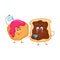 Funny toast with chocolate spread and donut characters, breakfast pastry