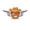 Funny tomato basket as a cowboy cartoon character holding guns