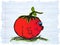 Funny tomato cartoon on blue background