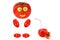 Funny tomato smiles and keeps tomato juice