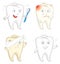 Funny tooth with toothbrush. Caries. Toothache