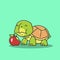 Funny Tortoise Turtle Eating Apple Food Exotic Reptile Cartoon