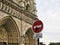 Funny traffic sign at the Notre Dame, Paris, France