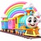 Funny train cartoon with colorful carriages. AI generated