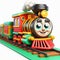 Funny train cartoon with colorful carriages. AI generated