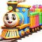 Funny train cartoon with colorful carriages. AI generated