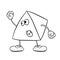 Funny triangle smiley with legs and eyes waving his fist and swearing. Coloring book for kids