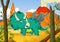 Funny Triceratops cartoon cartoon with forest landscape background