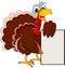 Funny turkey cartoon posing with blank sign