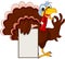Funny turkey cartoon posing with blank sign