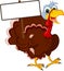 Funny turkey cartoon posing with blank sign