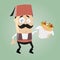 Funny turkish cartoon man is serving doner kebab