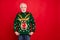 Is it funny ugly pullover for me. Portrait of negative upset old man get winter christmas tradition seasonal sweater for