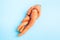 Funny ugly twisted carrot on blue background