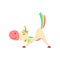 Funny Unicorn in Cow Position, Fantasy Beautiful Horse Character with Rainbow Mane and Tail Practicing Yoga Exercise