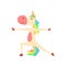 Funny Unicorn in Hero Position, Fantasy Beautiful Horse Character with Rainbow Mane and Tail Practicing Yoga Exercise
