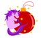 Funny unicorn hugs red bauble vector illustration