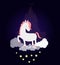 Funny unicorn sleep on cloud with dream castle