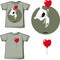 Funny valentine shirt printing with heart balloon and white polar teddy bear flat design