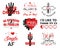 Funny Valentines Day typography logos emblems set. Holiday prints for t-shirts, poster, cards and stickers. Stock vector