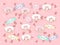 Funny vector background with cute cartoon donut and candy characters .