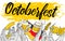 Funny vector banner for octoberfest with octopus tentacles and beer