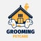 Funny vector composition with a house and a dog.Pet shelter logo. Grooming and washing logo design template. Pet Care salon sign