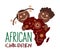 Funny vector concept of African children show map of africa. Sign for International Day of the African Child
