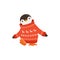 Funny vector Cute Penguin Toon Character In A Red Sweater With Raindeer Motiff On A White Background