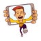 Funny vector illustration of jumping guy taking a self snapshot isolated on white background