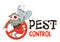 Funny vector illustration of pest control logo for fumigation business. Comic locked mosquito. Design for print, emblem, t-shirt.