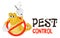 Funny vector illustration of pest control logo for fumigation business. Comic locked scorpion. Design for print, emblem, t-shirt