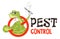 Funny vector illustration of pest control logo for fumigation business. Comic locked snake surrenders. Design for print, emblem, t