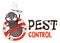 Funny vector illustration of pest control logo for fumigation business. Comic locked spider. Design for print, emblem, t-shirt.