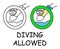 Funny vector jumping stick man with a diving Mask in children`s style. Allowed dive sign green. Not forbidden symbol. Sticker or