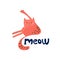 Funny vector kitten raising its paw up to wash. Hand-drawn cat for print, fabric, t-shirts, posters. Cute face, mustache