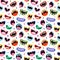 Funny vector seamless pattern with colorful monster mouths, open and closed