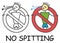 Funny vector spitting stick man in children`s style. No spitting sign red prohibition. Stop symbol. Prohibition icon sticker.