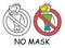 Funny vector stick man with mask in children`s style. No hacker no steal sign red prohibition. Stop symbol. Prohibition icon.