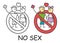 Funny vector stick man with a woman in doodle style. No sex no love sign red prohibition. Stop symbol. Prohibition icon sticker.