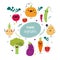 Funny Vegetable Character with Smiling Face and Arm Vector Set