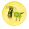 Funny vegetable dog on yellow plate