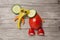 Funny vegetable elephant compiled on wooden background