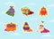 Funny Vegetable Hero in Mask and Cloak Rushing to Rescue Vector Sticker Set