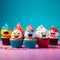 Funny vibrantly american cupcakes with fruit decoration on a blur background