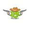 Funny virus corona cell as a cowboy cartoon character holding guns