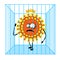 Funny Virus Covid-19 character in a cage. Ending the epidemic. The world after the virus. Recovery The concept of the impact of a
