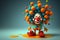 Funny wacky colorful clown on a solid flat background. AI generated. April fool\\\'s day