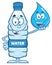 Funny Water Plastic Bottle Cartoon Mascot Character Holding A Water Drop