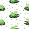 Funny watercolor frog pattern. Seamless vector background